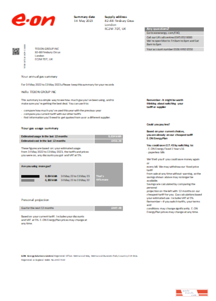 E.ON UK utility business bill, SCR PSD template